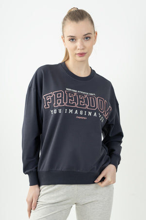 Oversize Kadın Bisiklet Yaka Antrasit Sweatshirt
