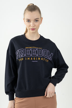 Oversize Kadın Bisiklet Yaka Lacivert Sweatshirt