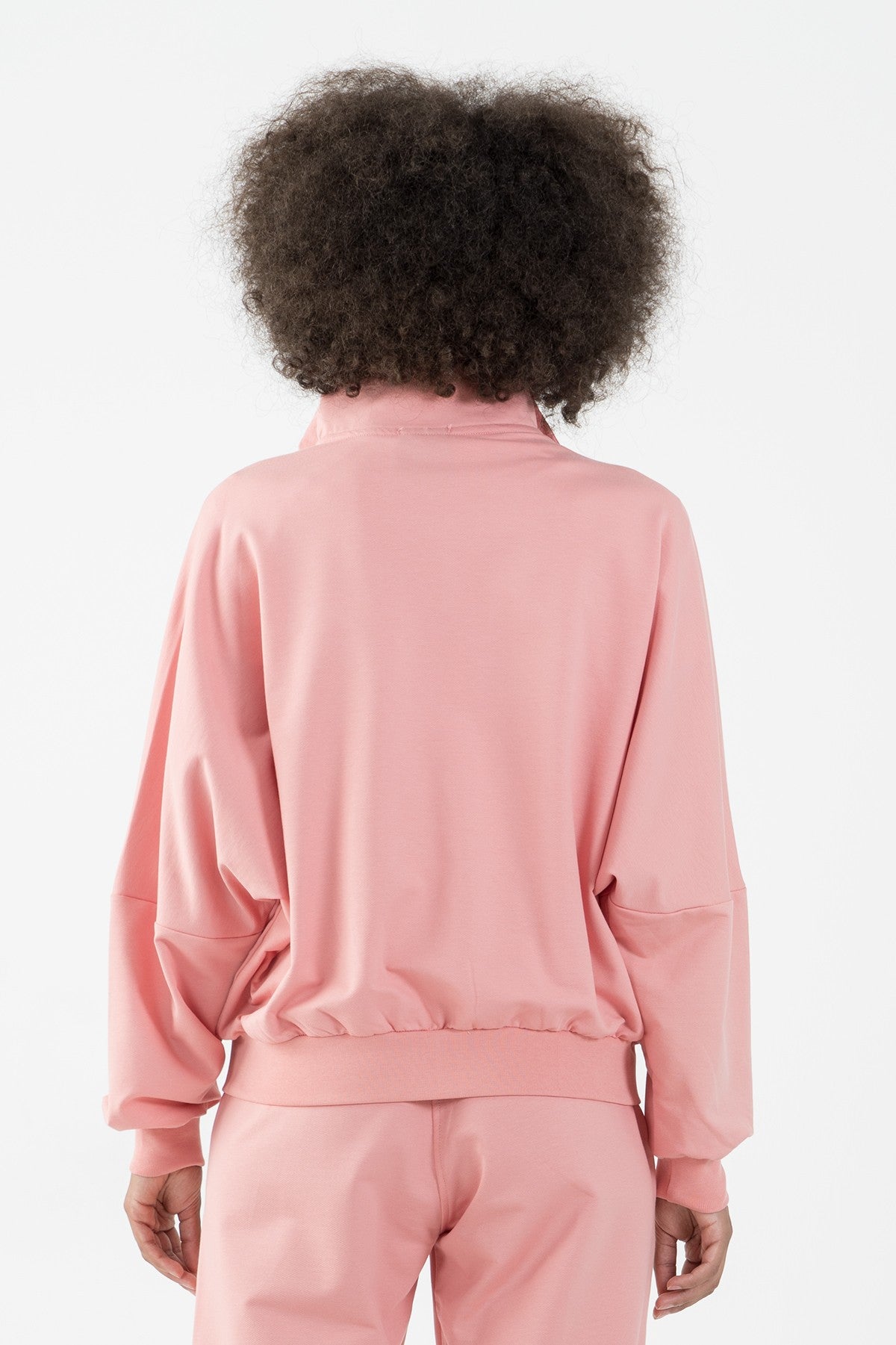 Oversize Kadın Dik Yaka Pembe Tracktop
