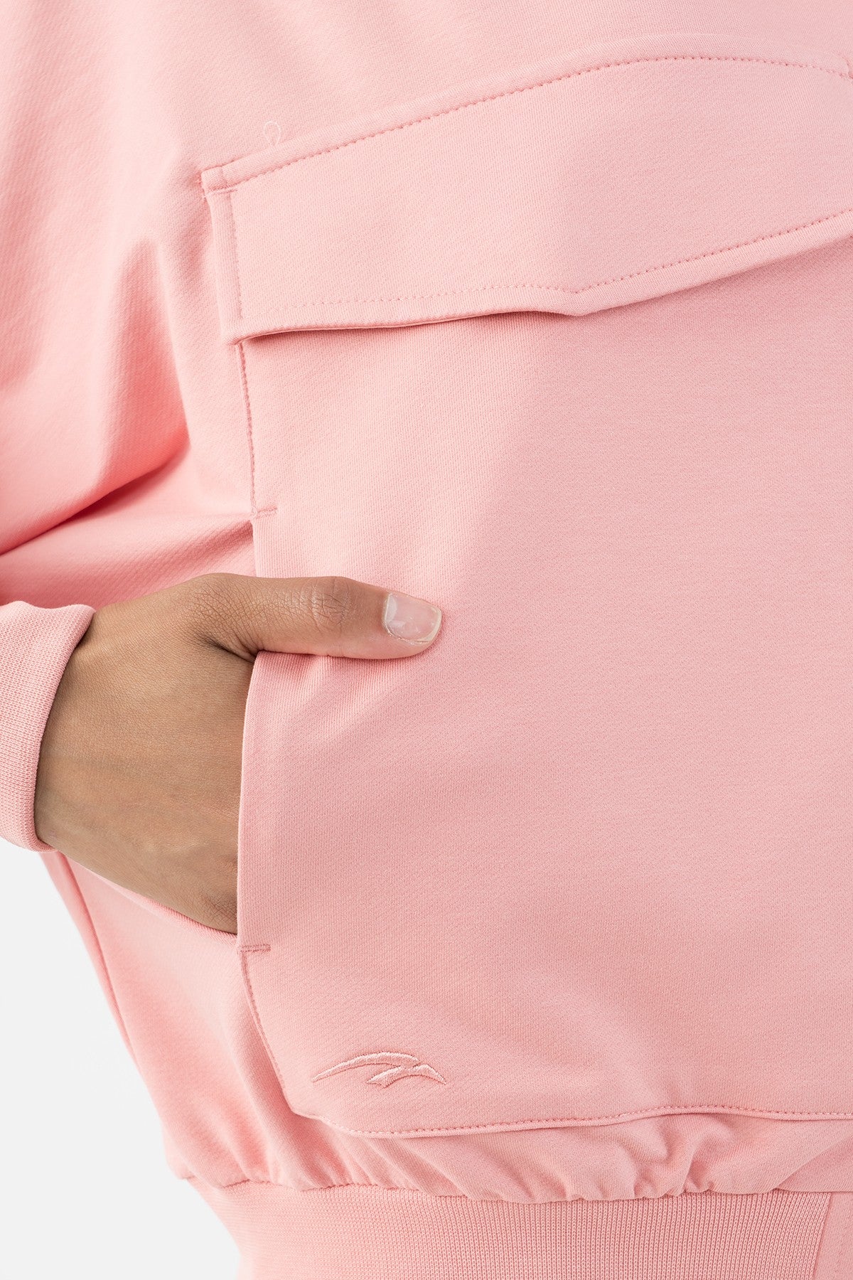 Oversize Kadın Dik Yaka Pembe Tracktop