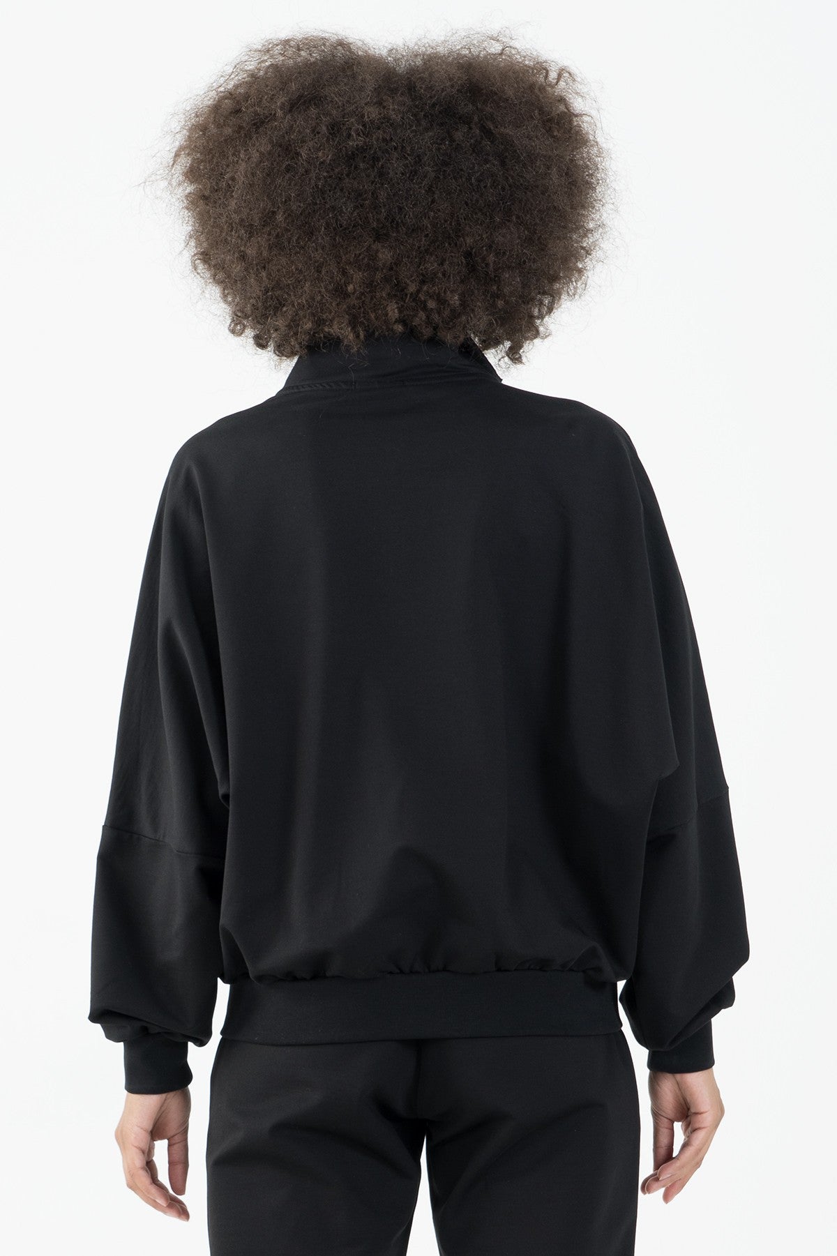 Oversize Kadın Dik Yaka Siyah Tracktop