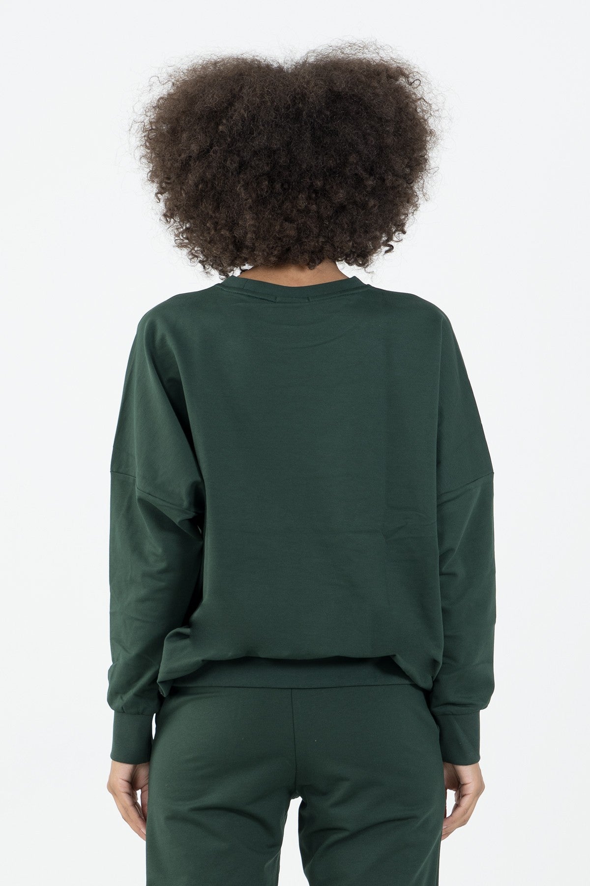 Oversize Kadın Bisiklet Yaka Yeşil Sweatshirt