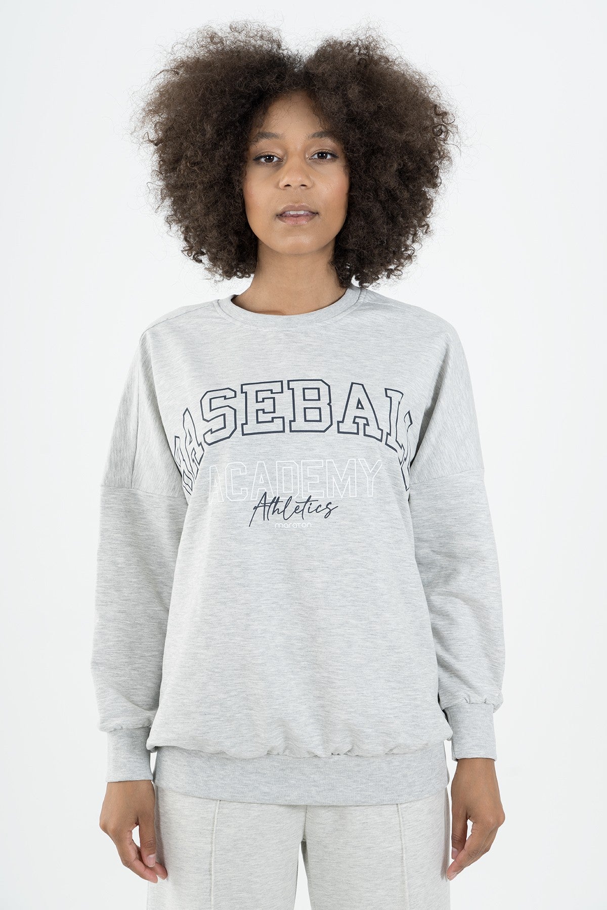 Oversize Kadın Bisiklet Yaka Ekrumelanj Sweatshirt
