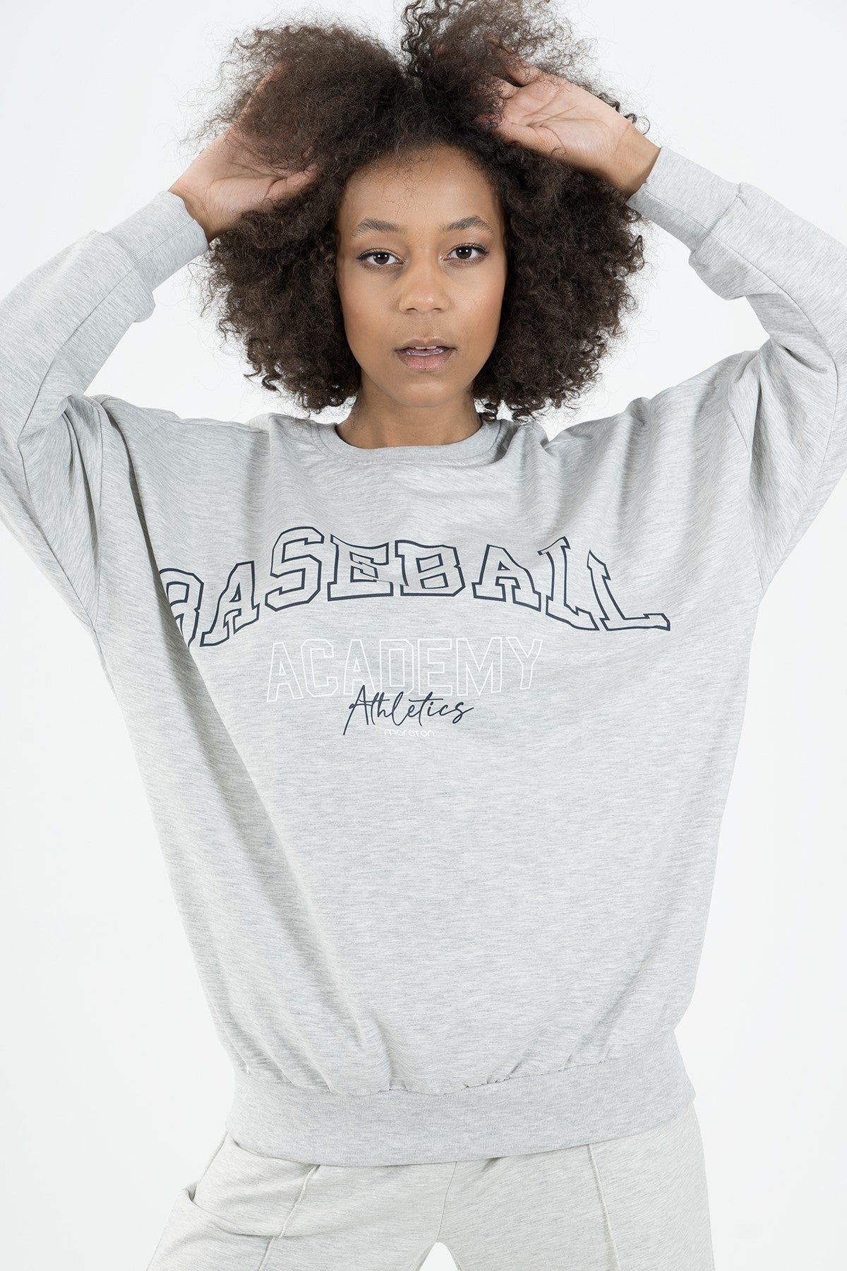 Oversize Kadın Bisiklet Yaka Ekrumelanj Sweatshirt