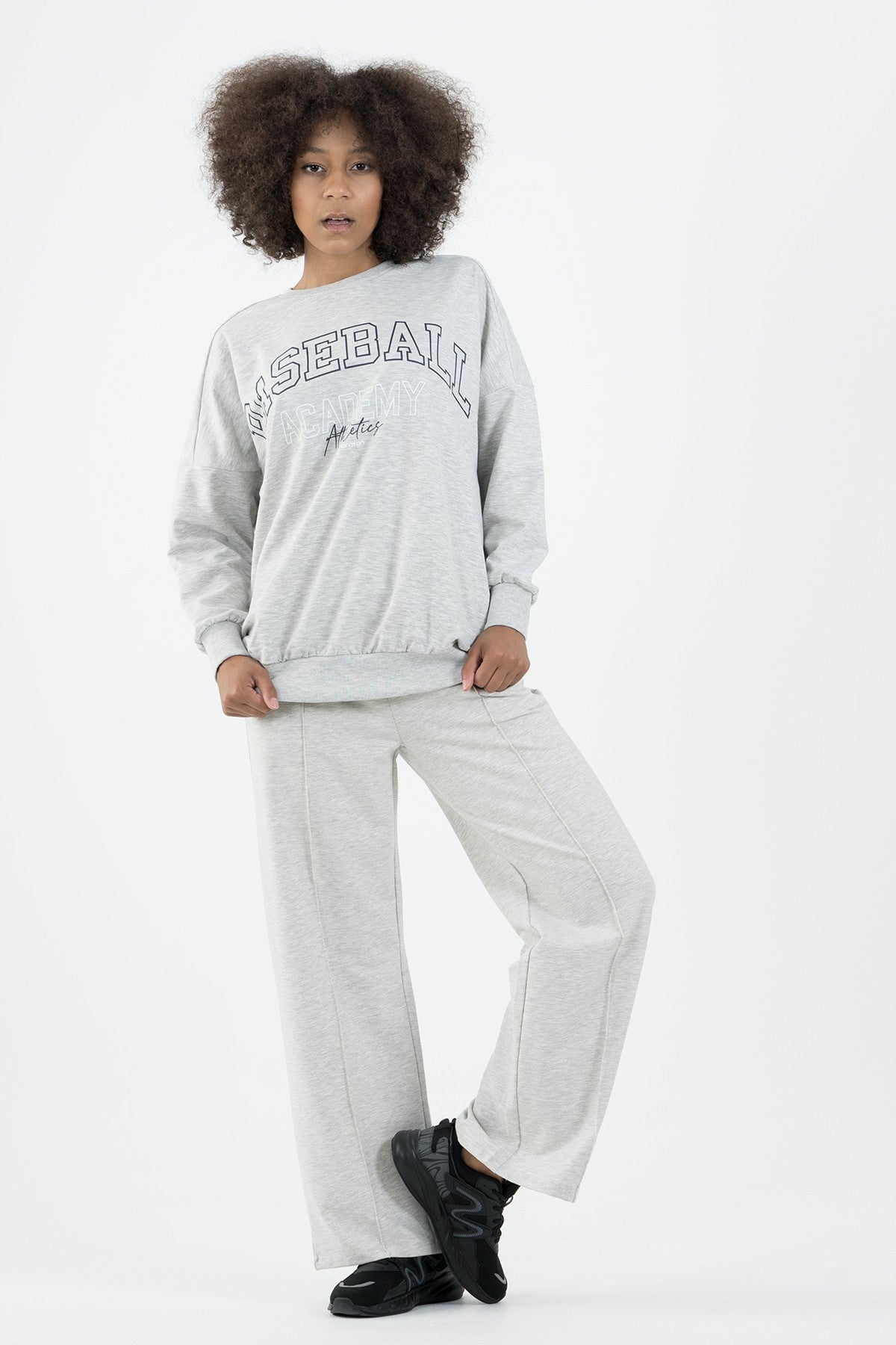 Oversize Kadın Bisiklet Yaka Ekrumelanj Sweatshirt