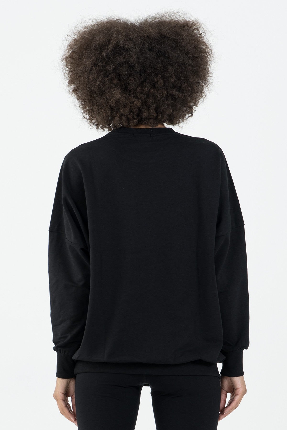 Oversize Kadın Bisiklet Yaka Siyah Sweatshirt