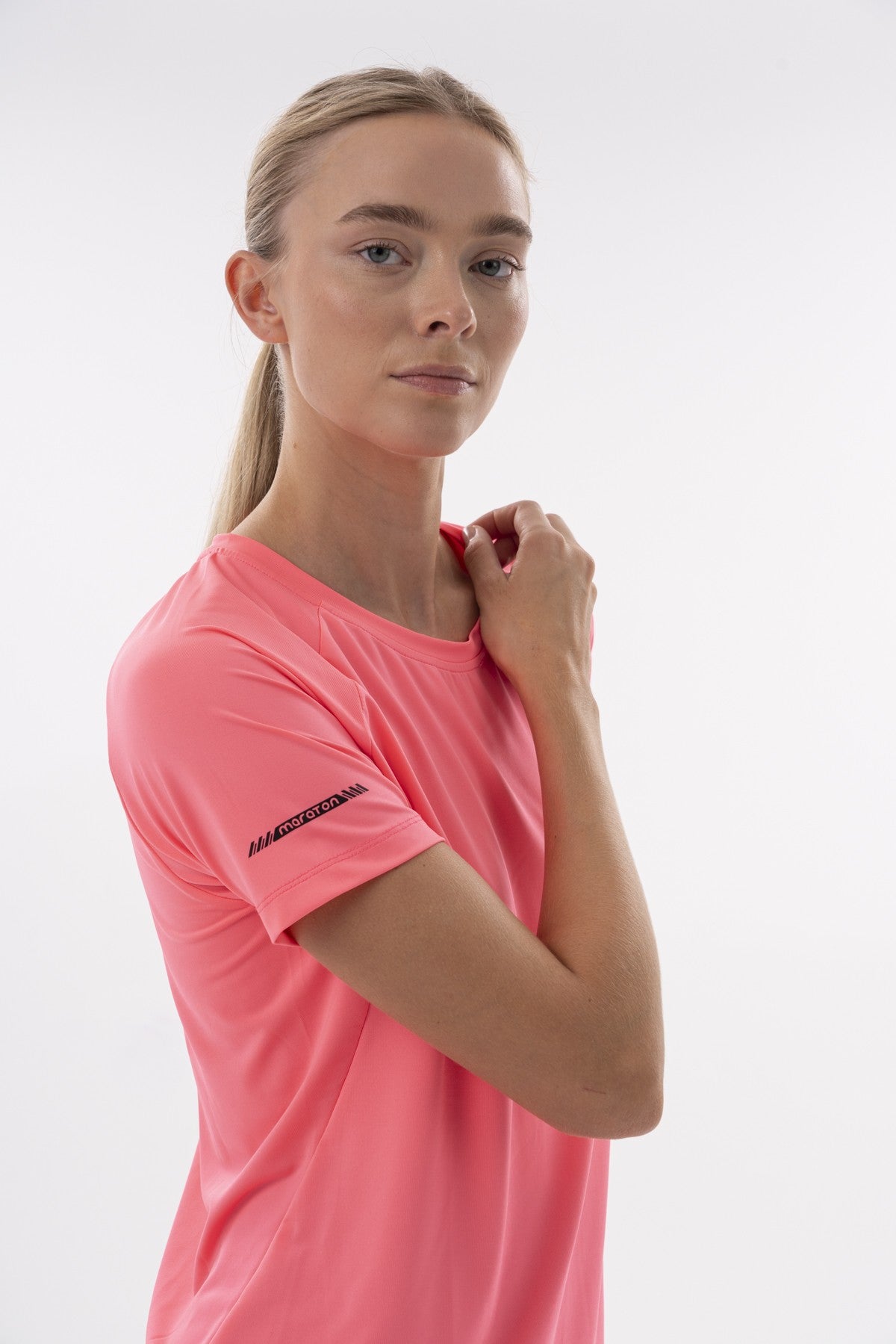 SlimFit Kadın Bisiklet Yaka Neon Pembe T-shirt