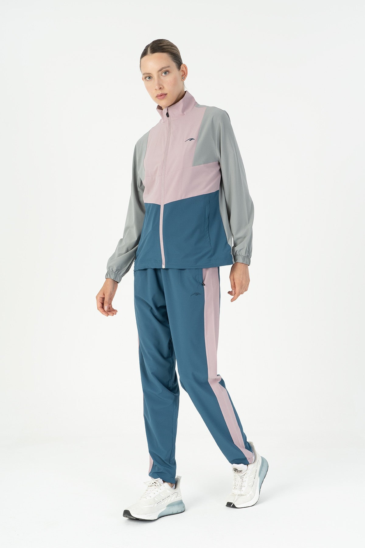Regular Kadın Dik Yaka Gri Tracktop
