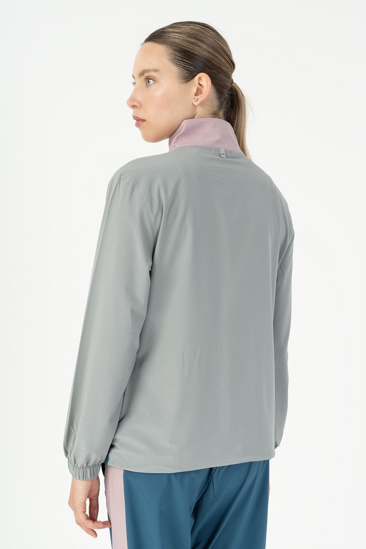Regular Kadın Dik Yaka Gri Tracktop