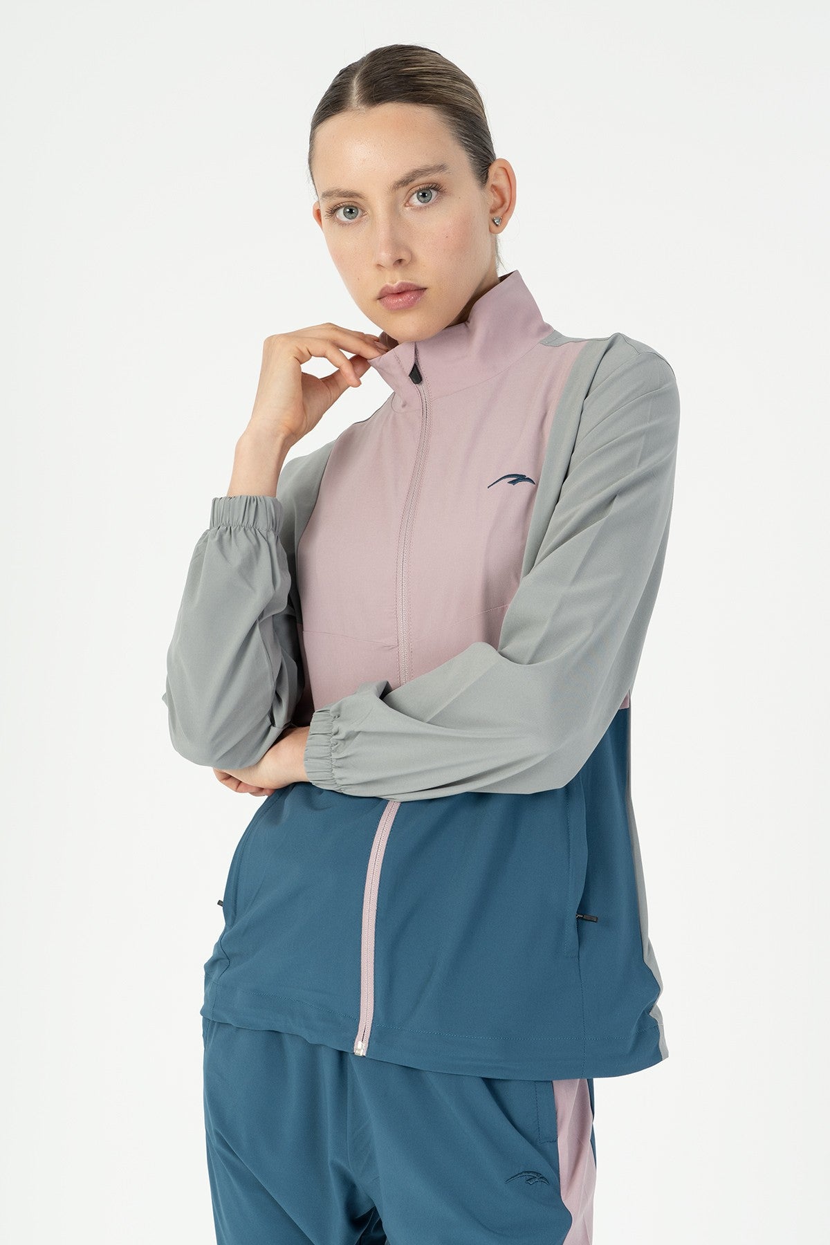 Regular Kadın Dik Yaka Gri Tracktop