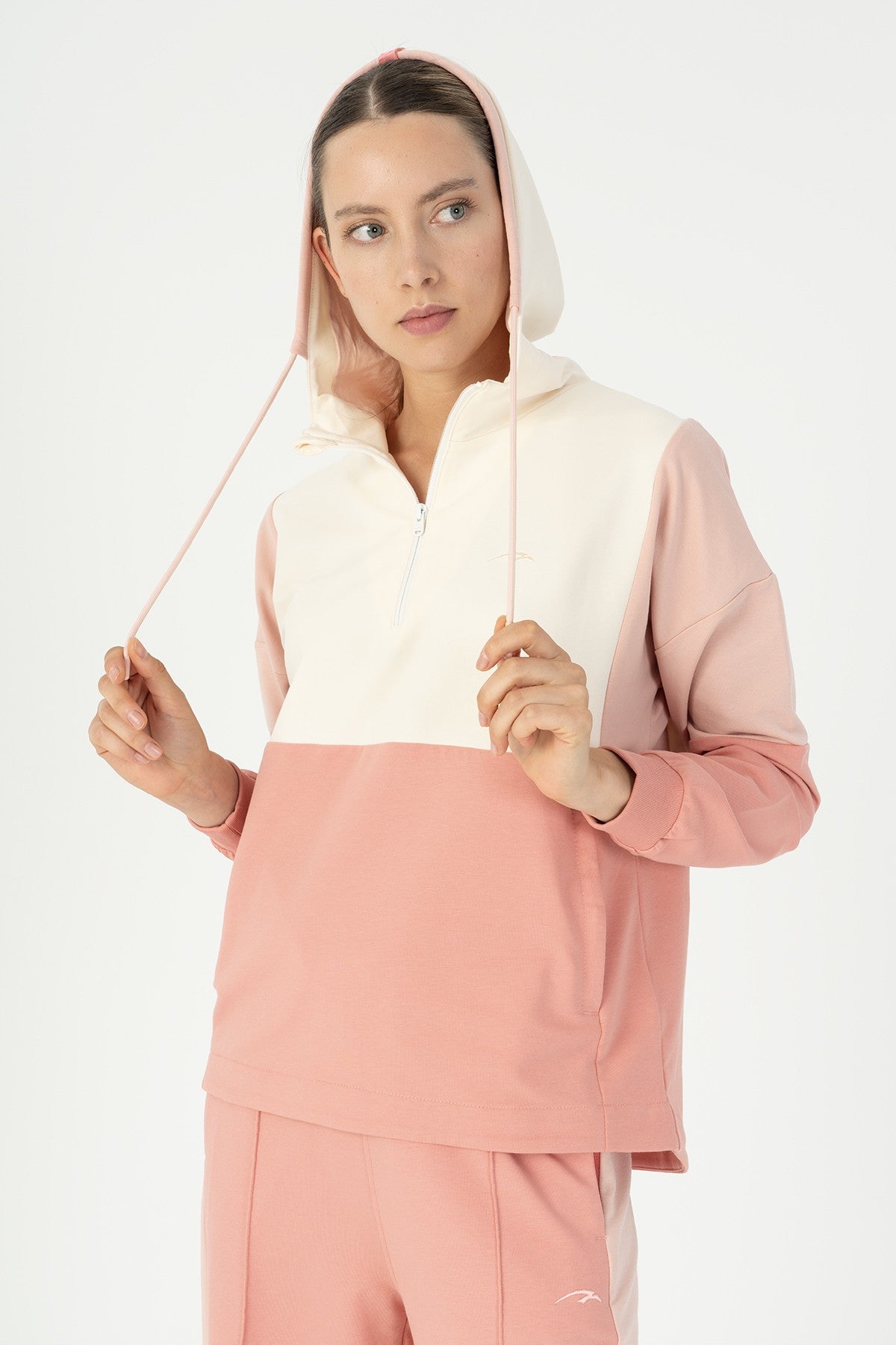 Comfort Kadın Kapüşonlu Ekru Sweatshirt