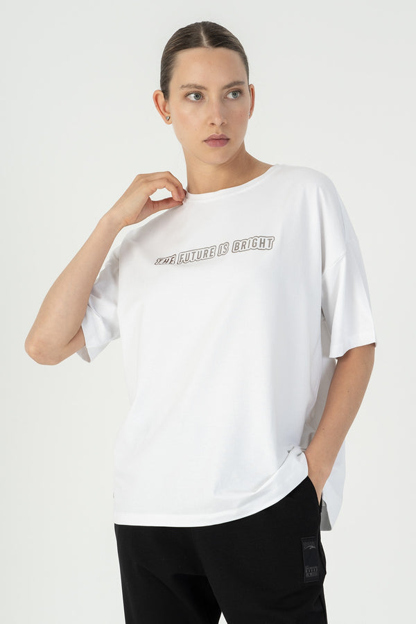 Comfort Kadın Bisiklet Yaka Beyaz T-shirt