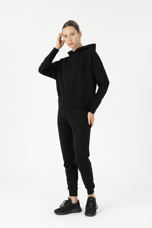 Oversize Kadın Kapüşonlu Siyah Sweatshirt