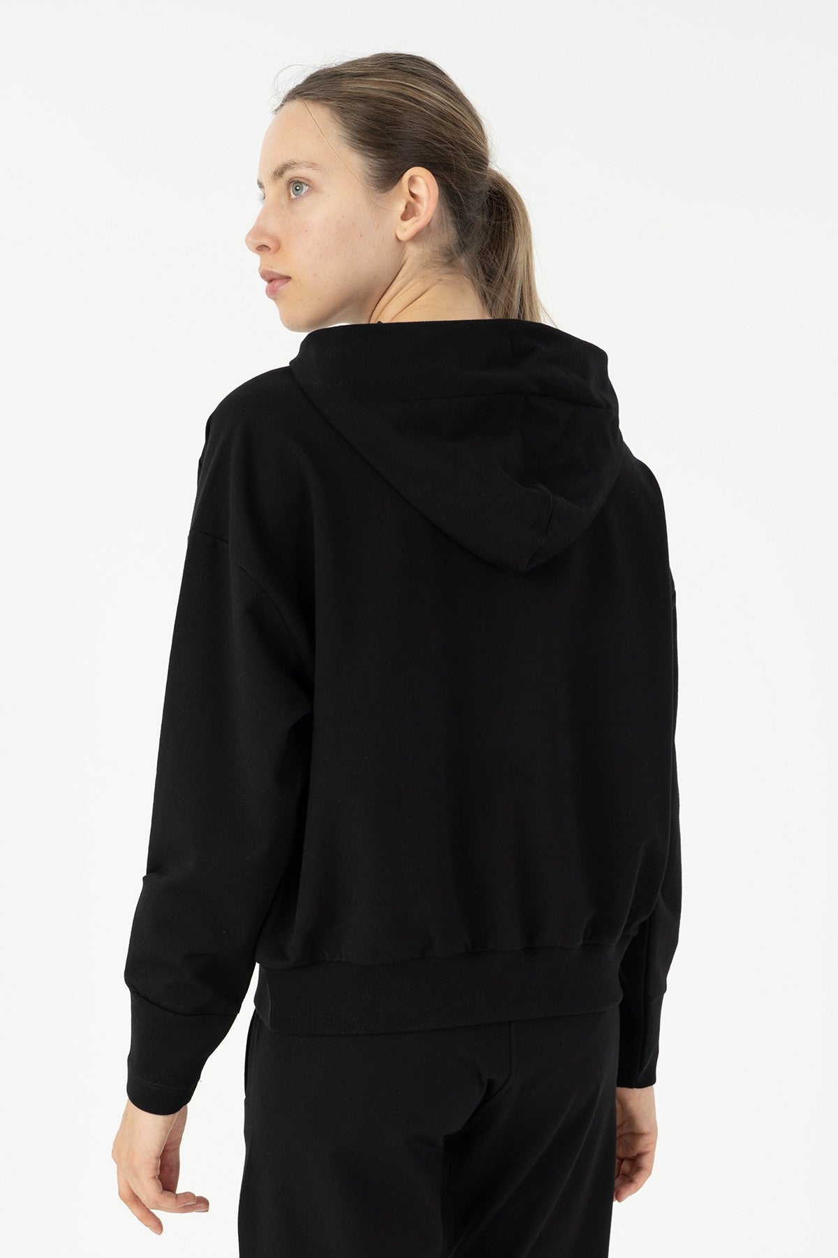 Oversize Kadın Kapüşonlu Siyah Sweatshirt