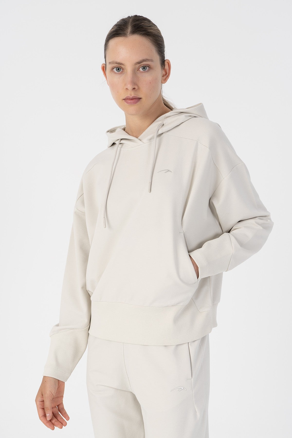 Oversize Kadın Kapüşonlu Gri Sweatshirt