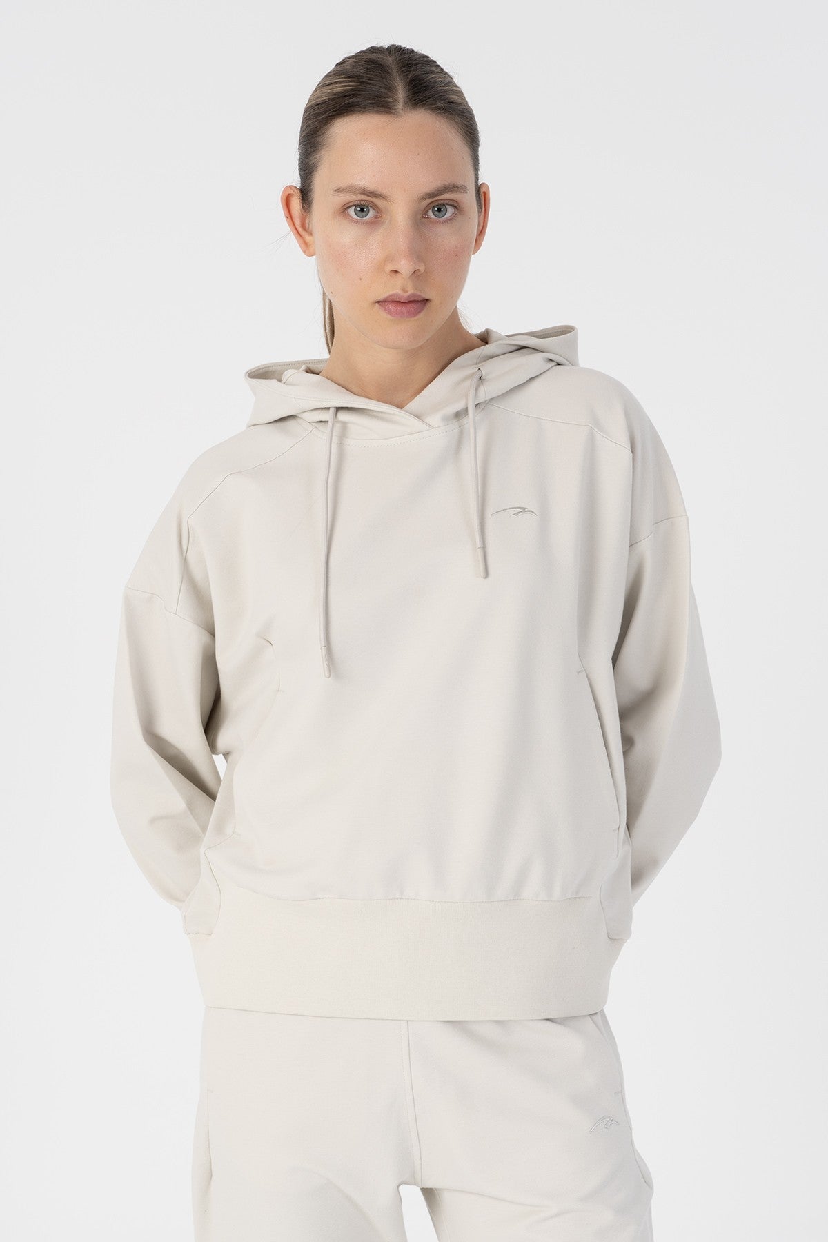 Oversize Kadın Kapüşonlu Gri Sweatshirt