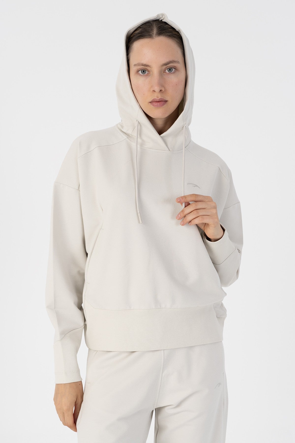 Oversize Kadın Kapüşonlu Gri Sweatshirt