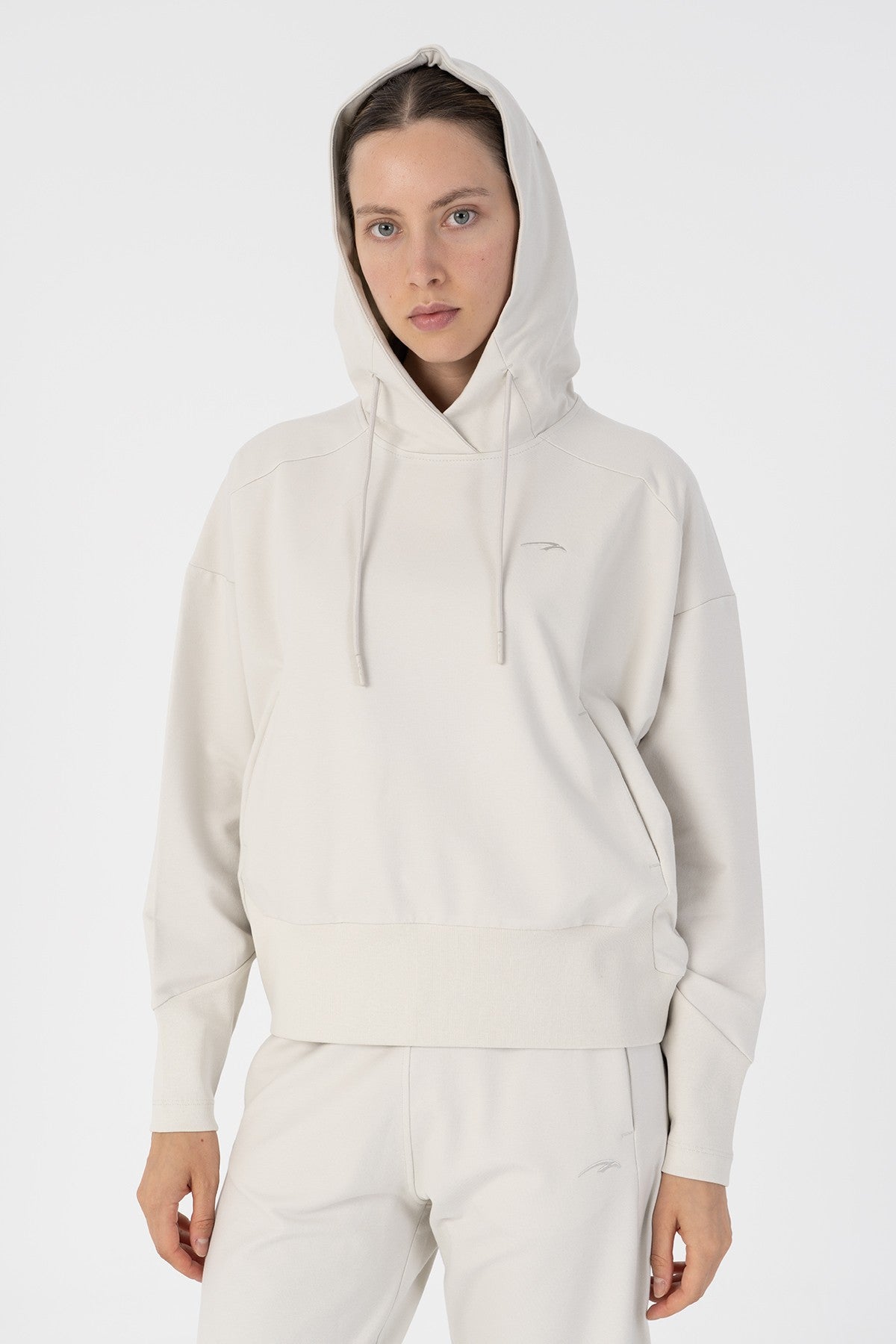 Oversize Kadın Kapüşonlu Gri Sweatshirt