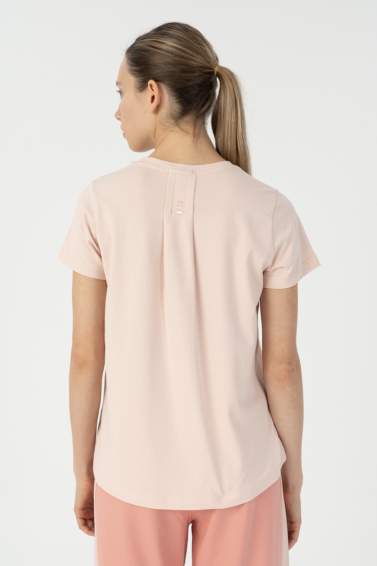 Regular Kadın Bisiklet Yaka Pudra T-shirt