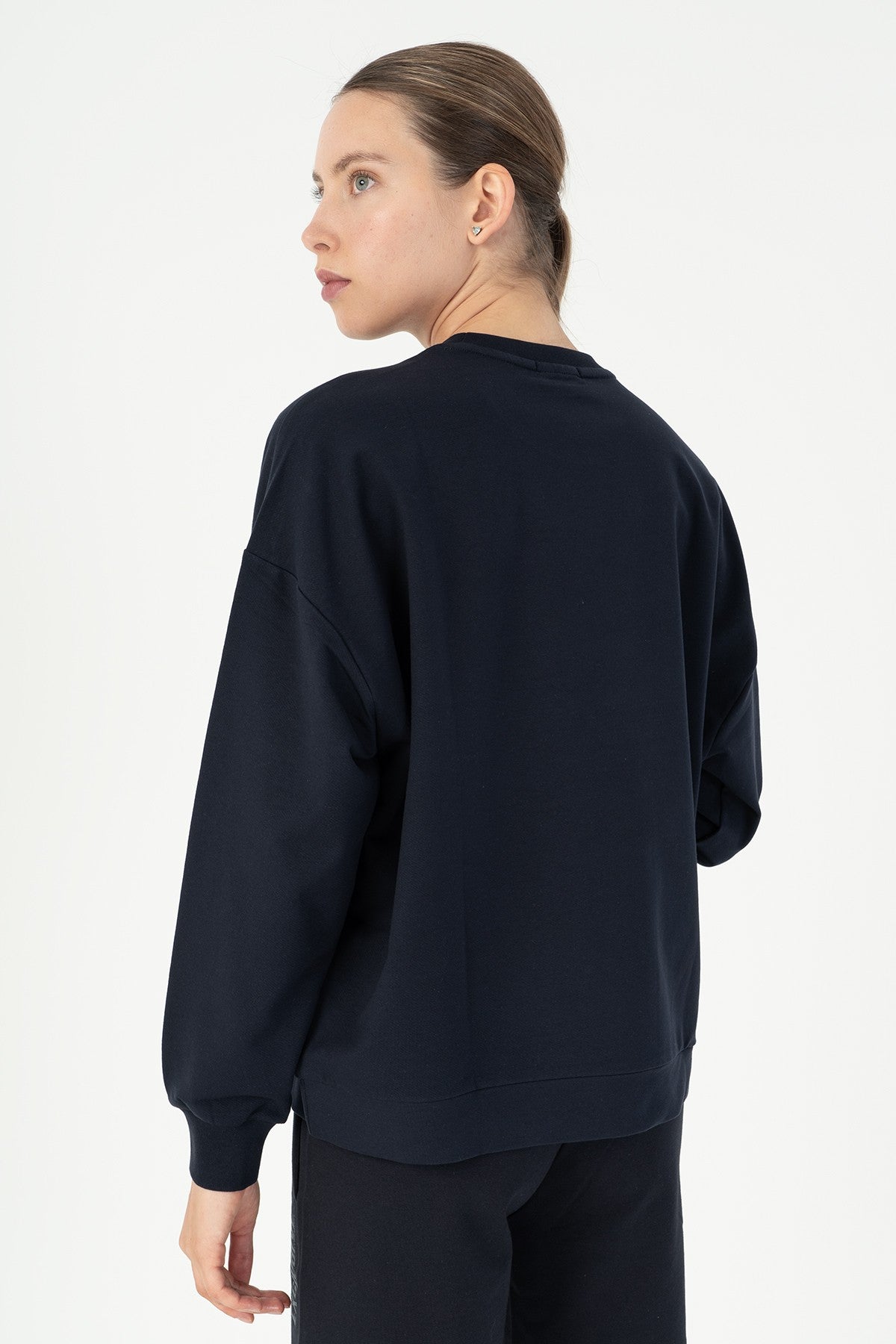 Oversize Kadın Bisiklet Yaka Lacivert Sweatshirt