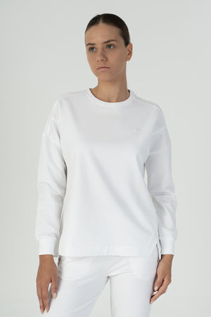 Comfort Kadın Bisiklet Yaka Beyaz Sweatshirt