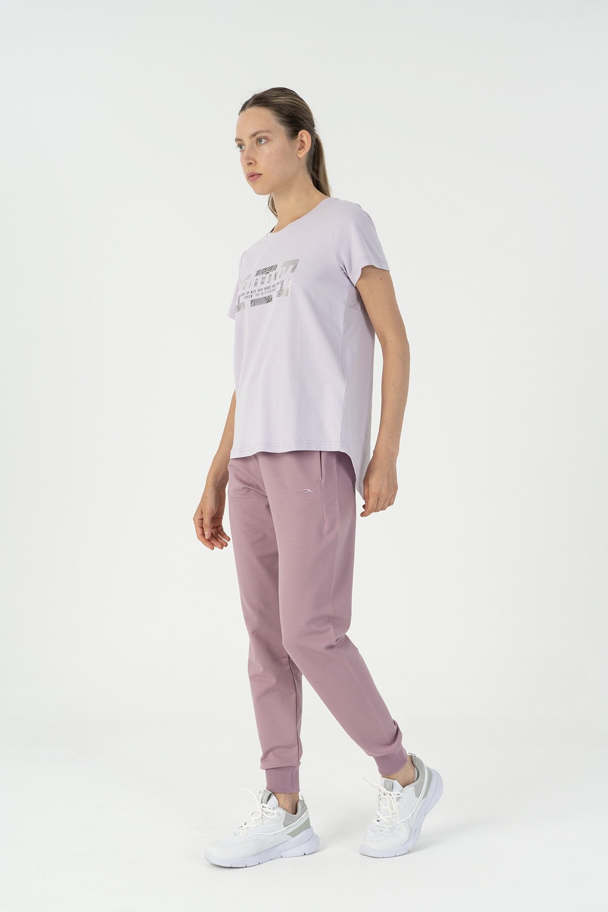 Regular Kadın Bisiklet Yaka Mor T-shirt