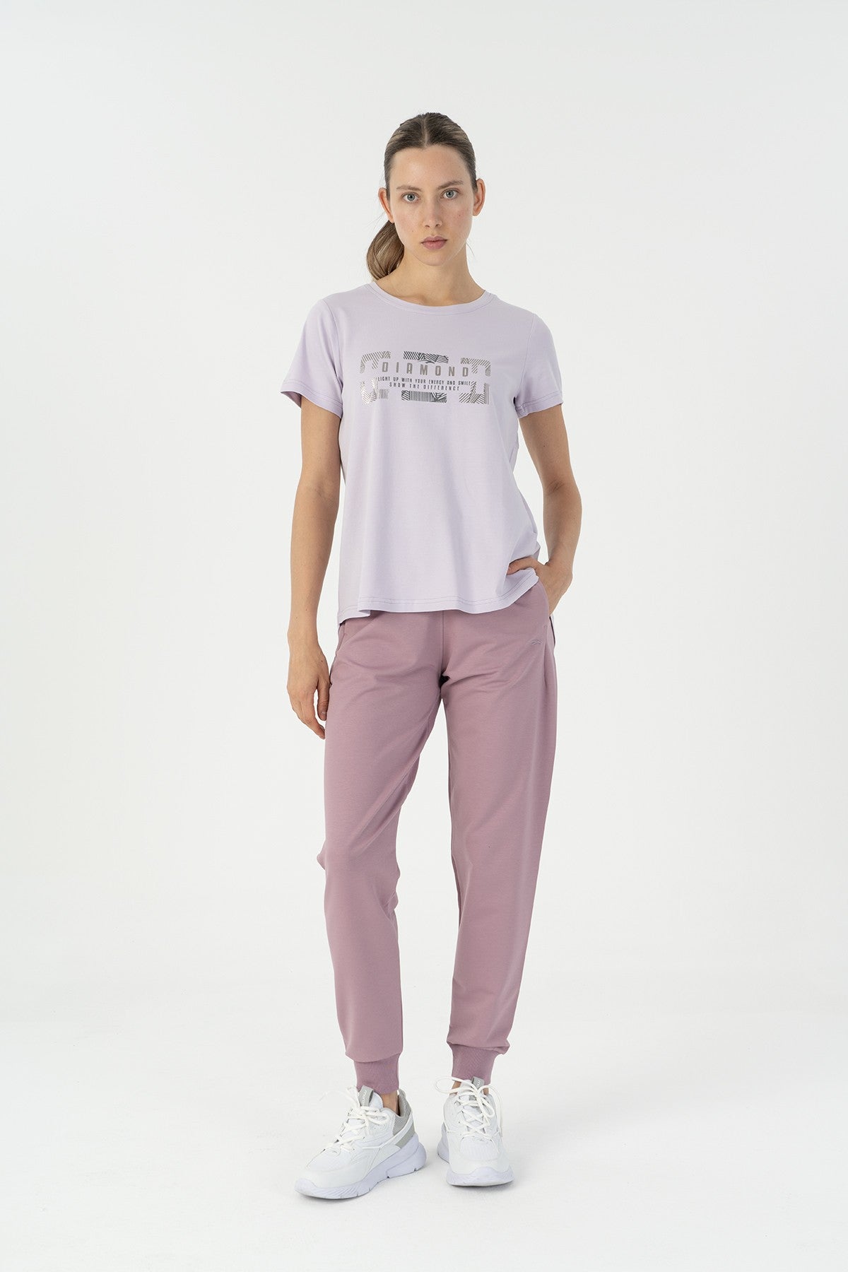 Regular Kadın Bisiklet Yaka Mor T-shirt
