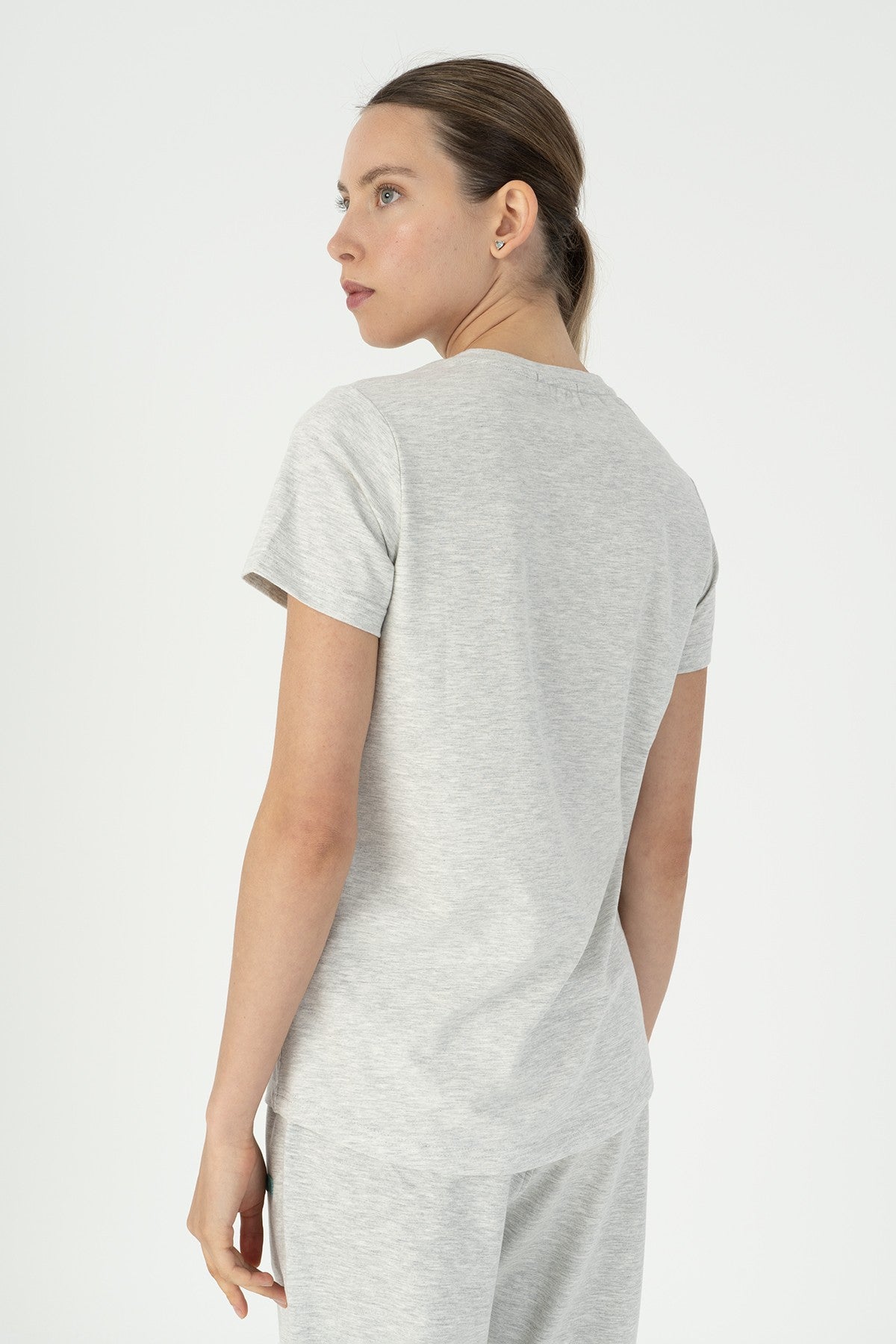 Regular Kadın V Yaka Ekrumelanj T-shirt