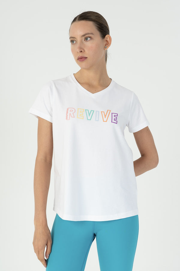 Regular Kadın V Yaka Beyaz T-shirt