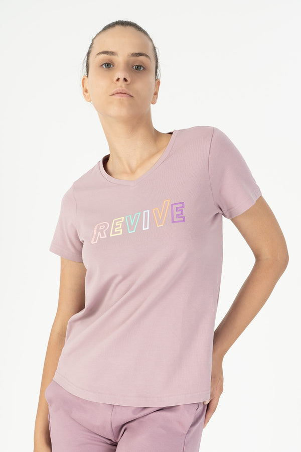 Regular Kadın V Yaka Lila T-shirt