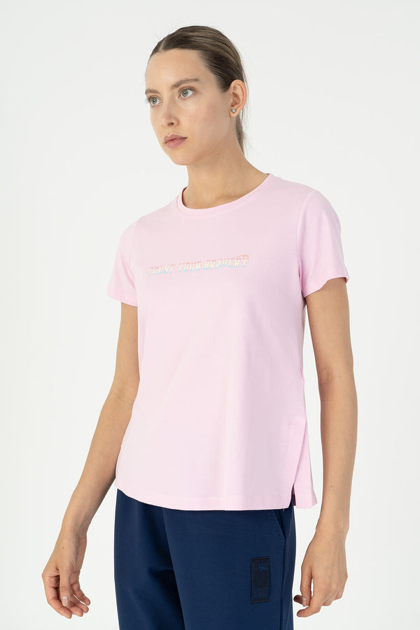 Regular Kadın Bisiklet Yaka Pembe T-shirt