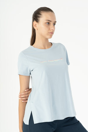 Regular Kadın Bisiklet Yaka Açık Mavi T-shirt