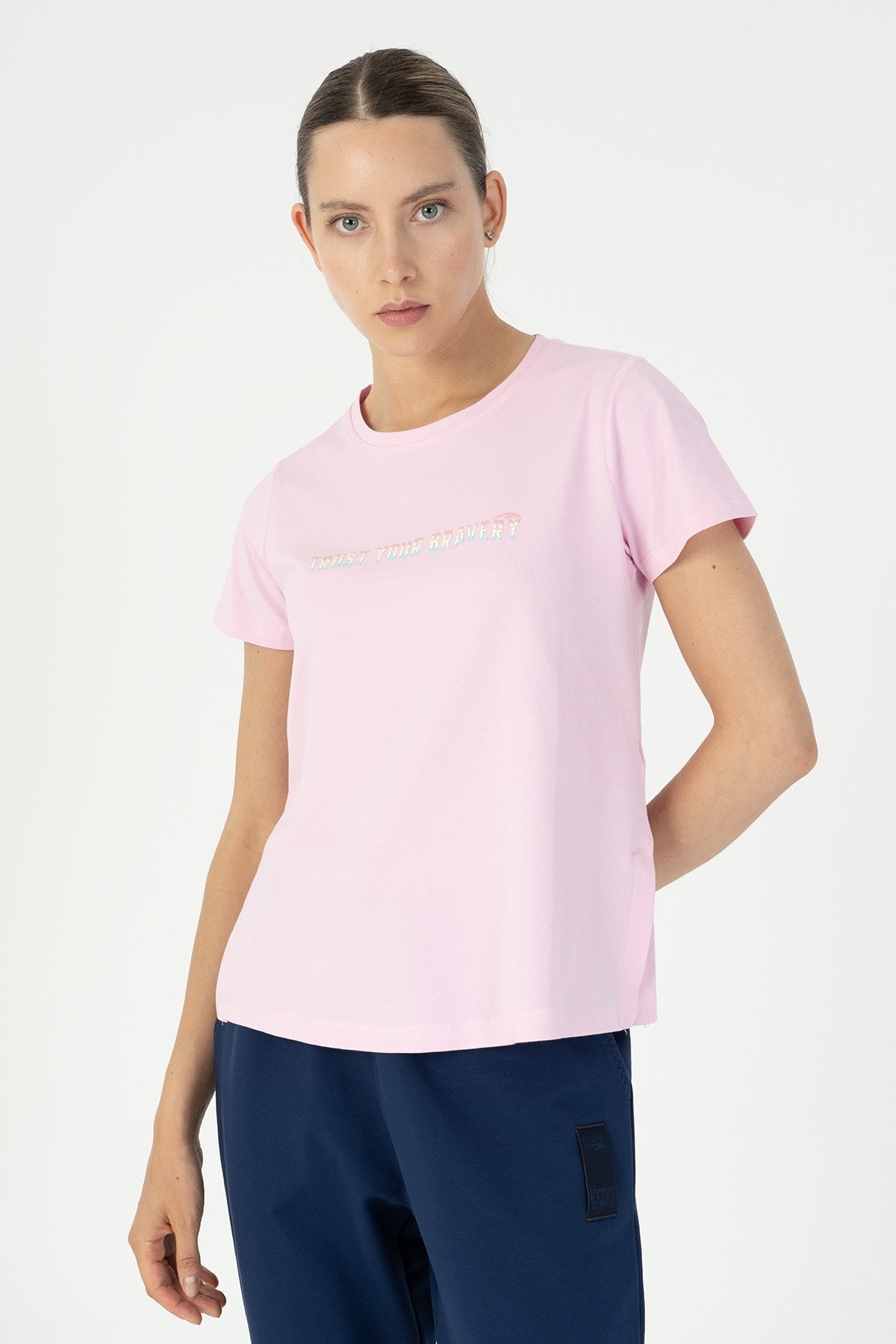 Regular Kadın Bisiklet Yaka Pembe T-shirt