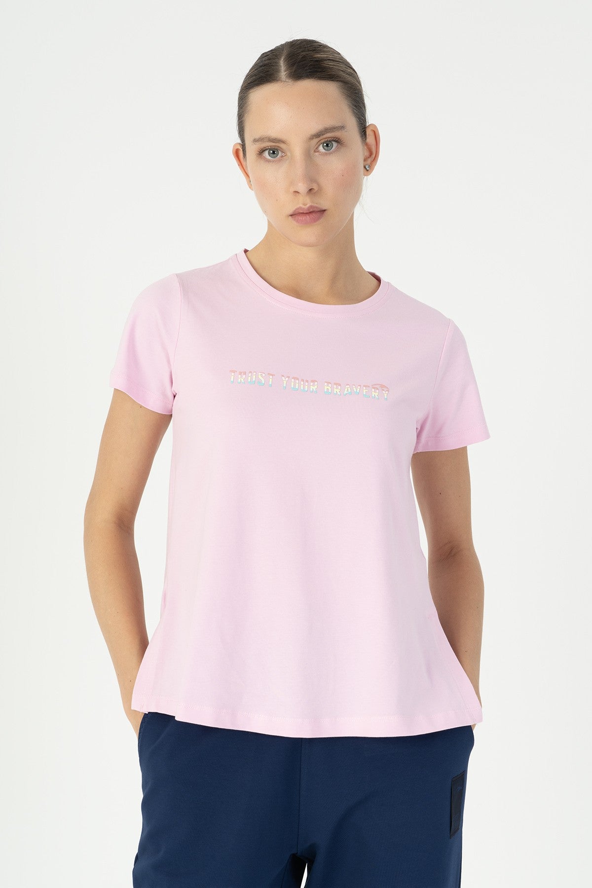 Regular Kadın Bisiklet Yaka Pembe T-shirt