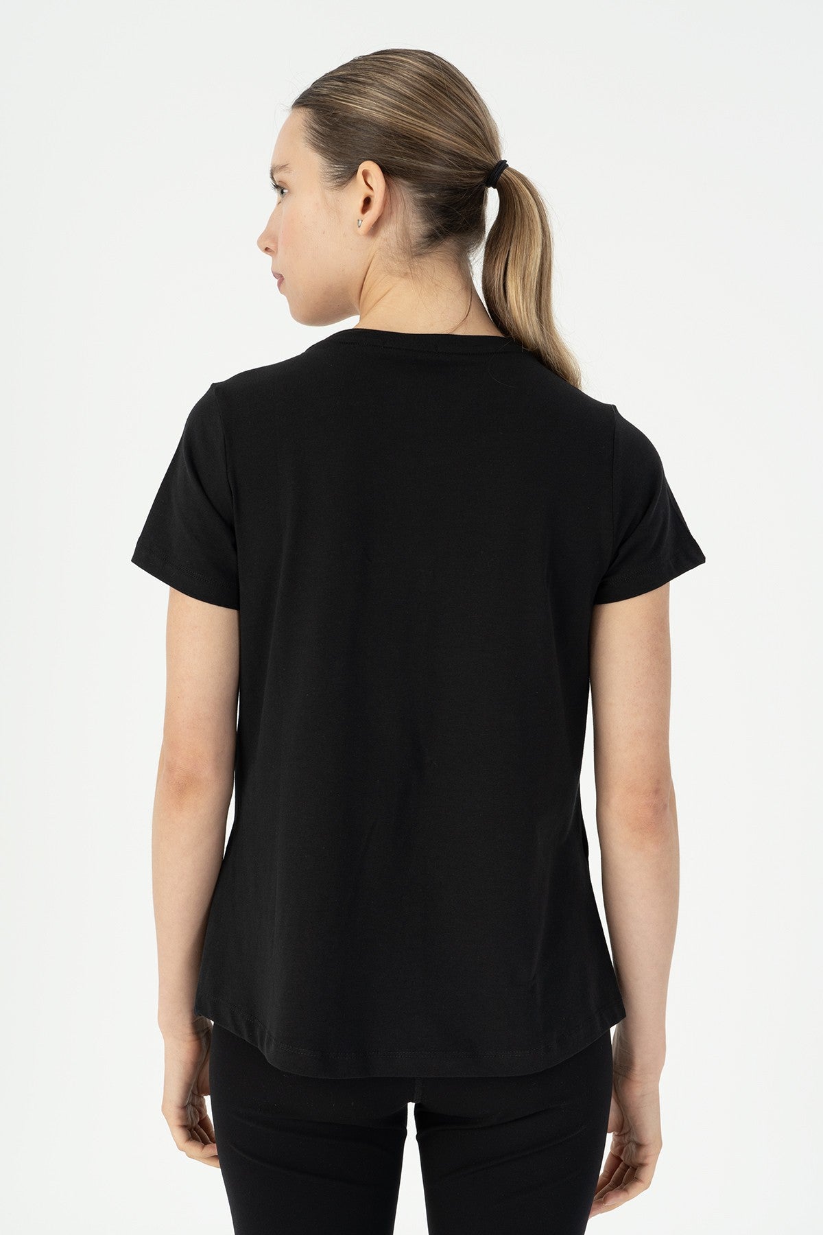 Regular Kadın Bisiklet Yaka Siyah T-shirt