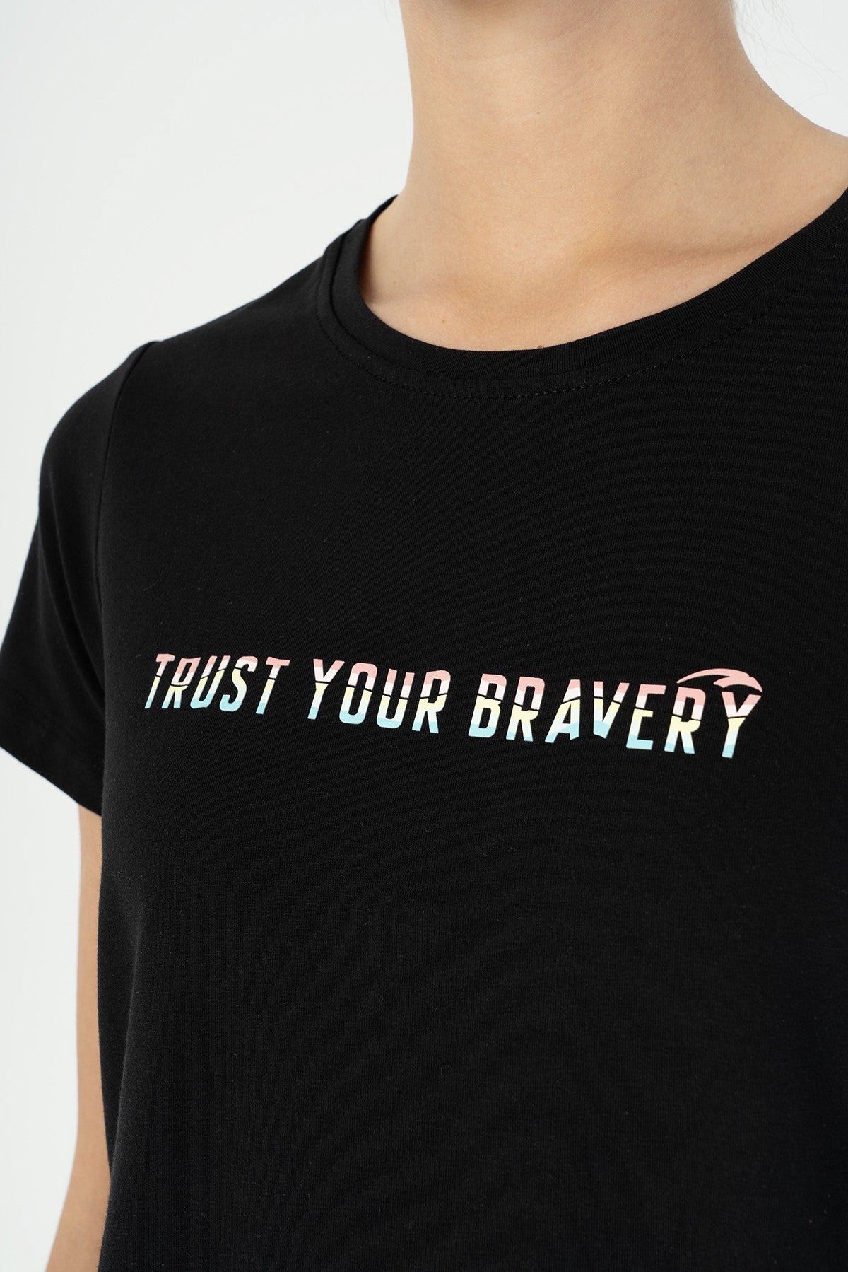 Regular Kadın Bisiklet Yaka Siyah T-shirt