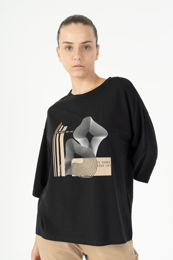 Comfort Kadın Bisiklet Yaka Siyah T-shirt
