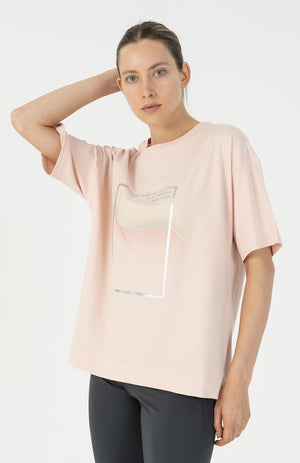Comfort Kadın Bisiklet Yaka Pudra T-shirt