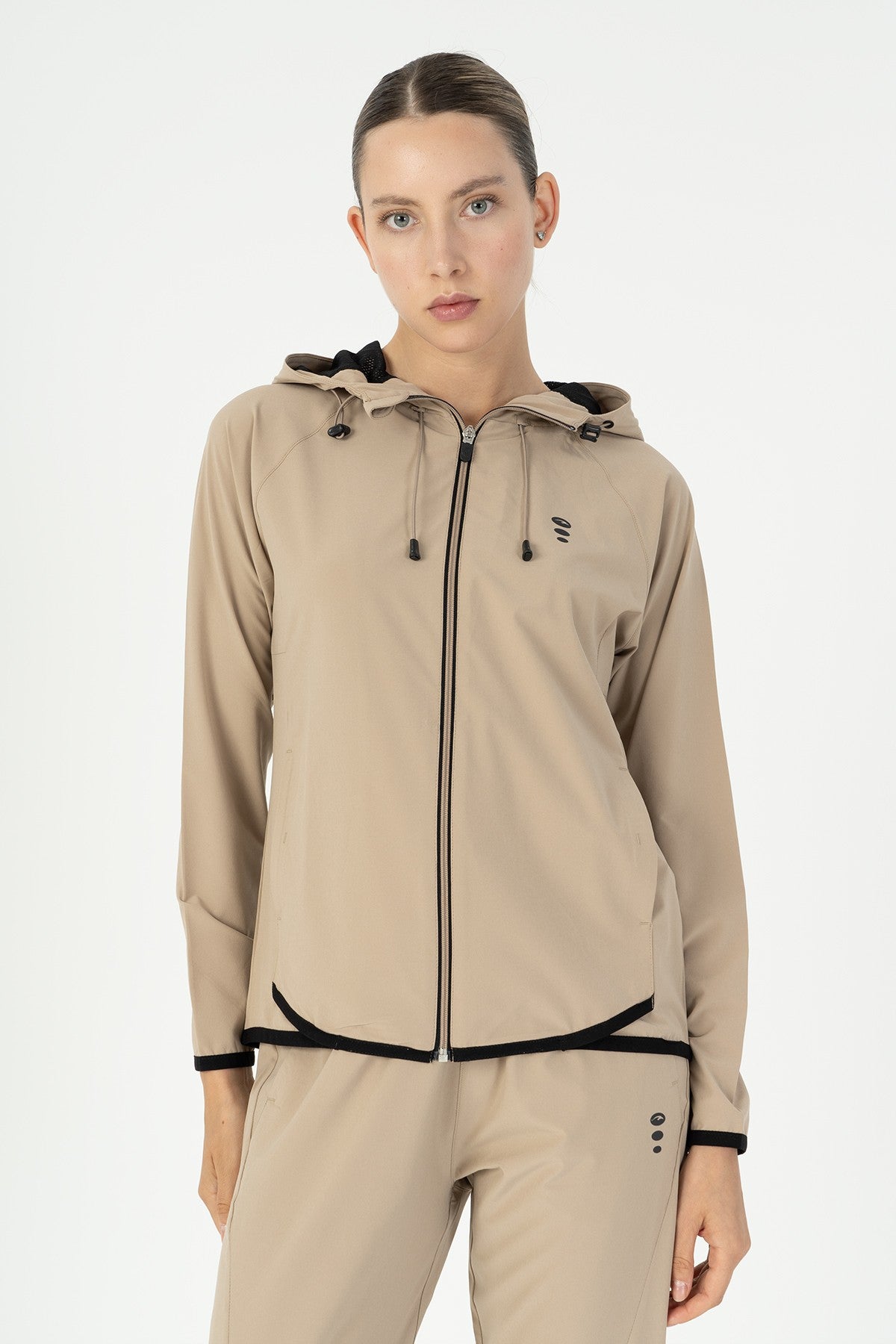 Regular Kadın Kapüşonlu Bej Tracktop