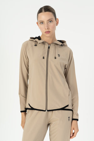 Regular Kadın Kapüşonlu Bej Tracktop