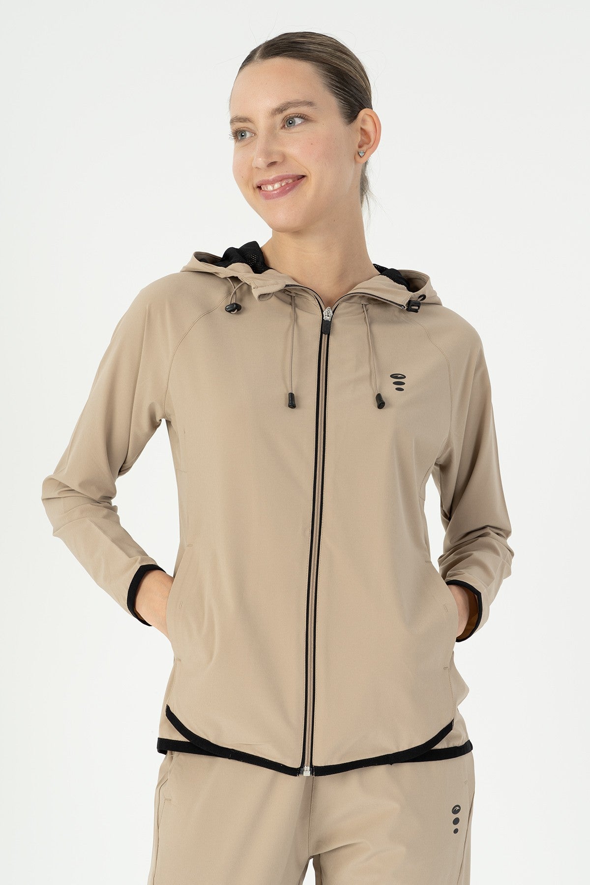 Regular Kadın Kapüşonlu Bej Tracktop