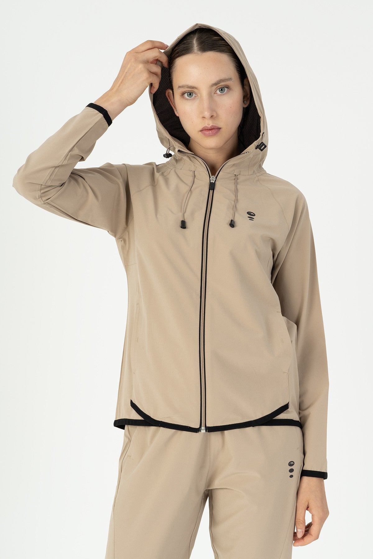 Regular Kadın Kapüşonlu Bej Tracktop