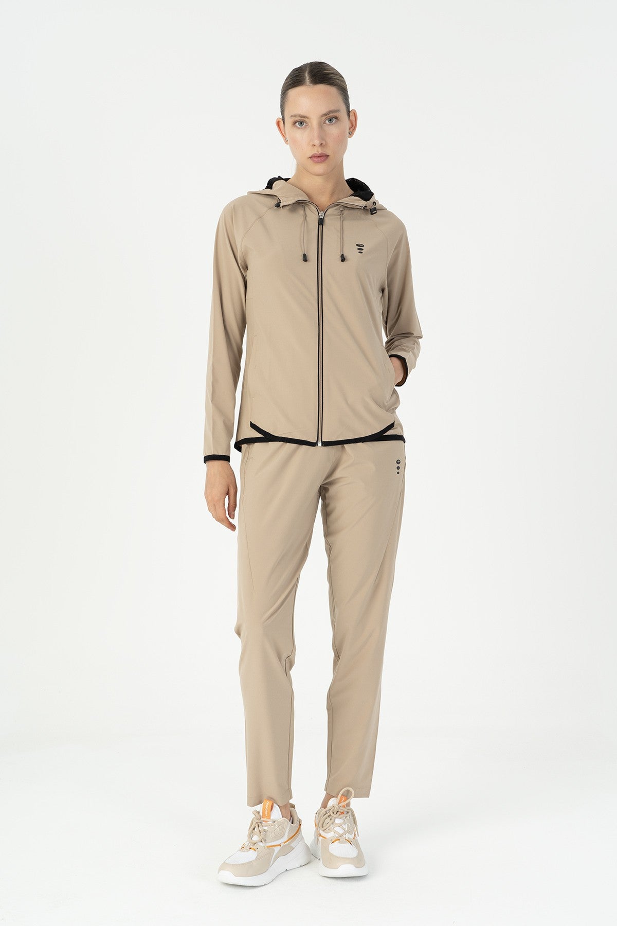 Regular Kadın Kapüşonlu Bej Tracktop