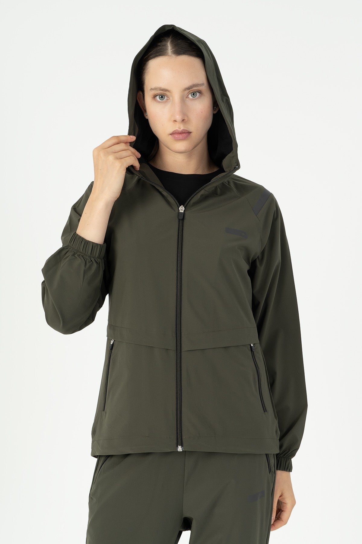 Regular Kadın Kapüşonlu Haki Tracktop
