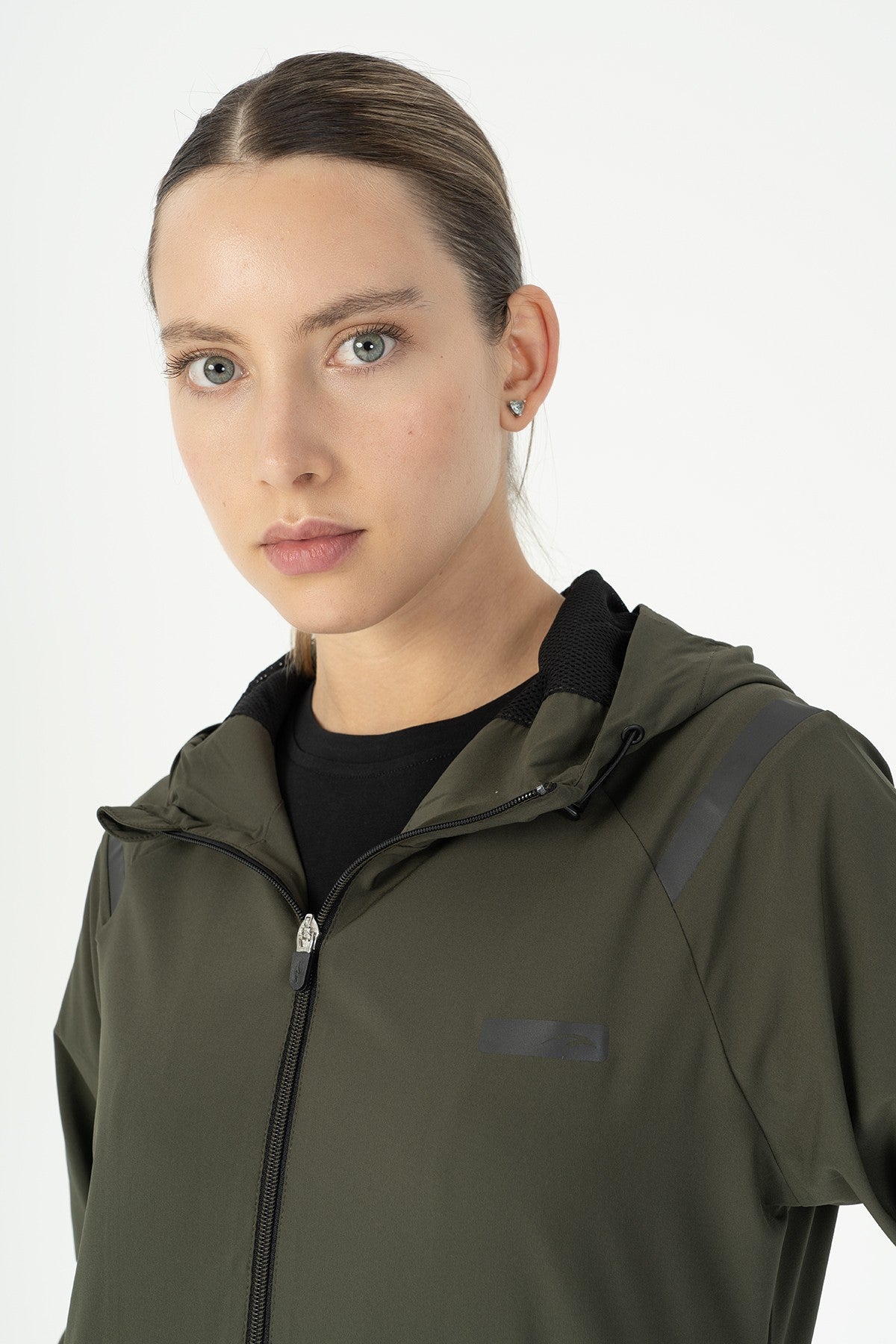 Regular Kadın Kapüşonlu Haki Tracktop
