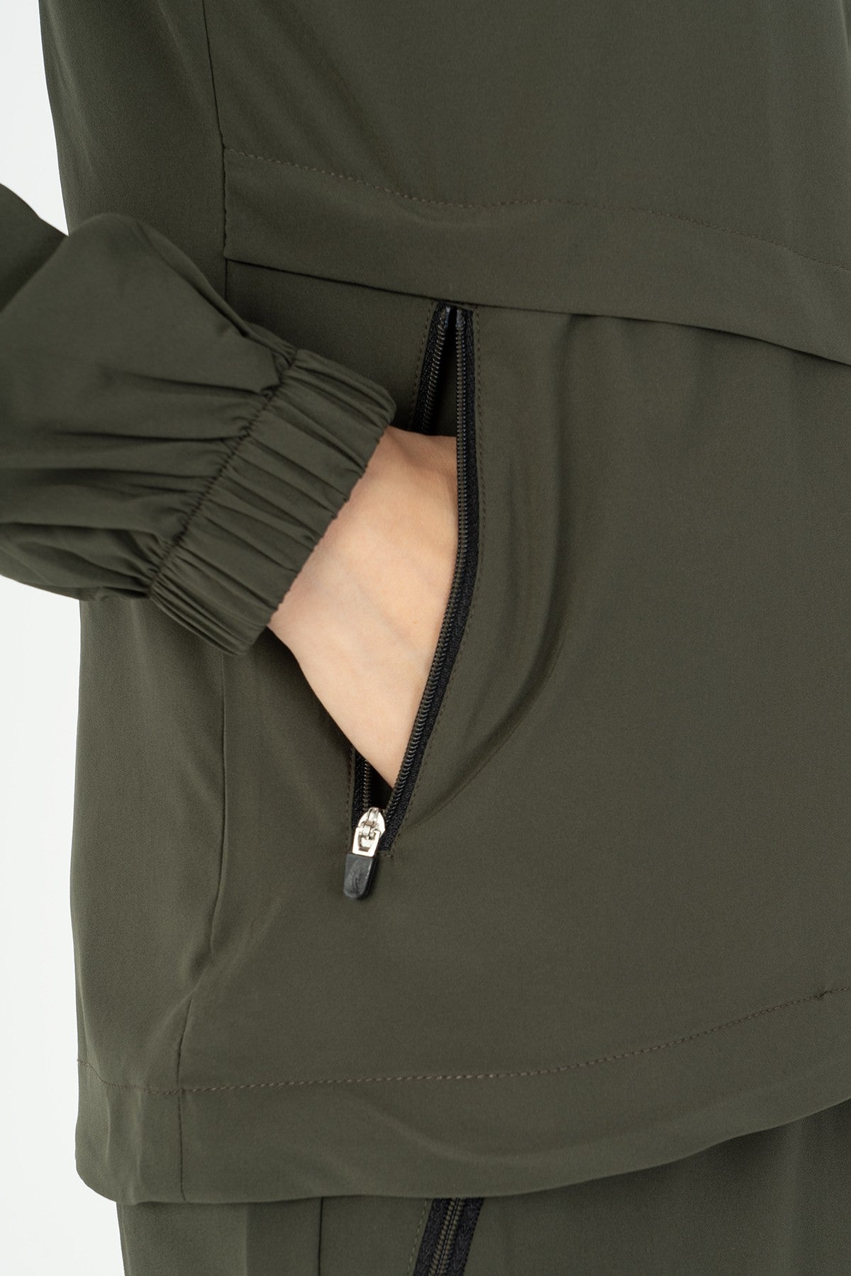 Regular Kadın Kapüşonlu Haki Tracktop