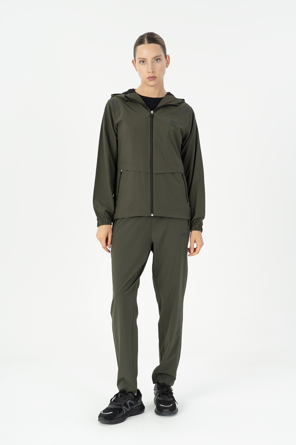 Regular Kadın Kapüşonlu Haki Tracktop