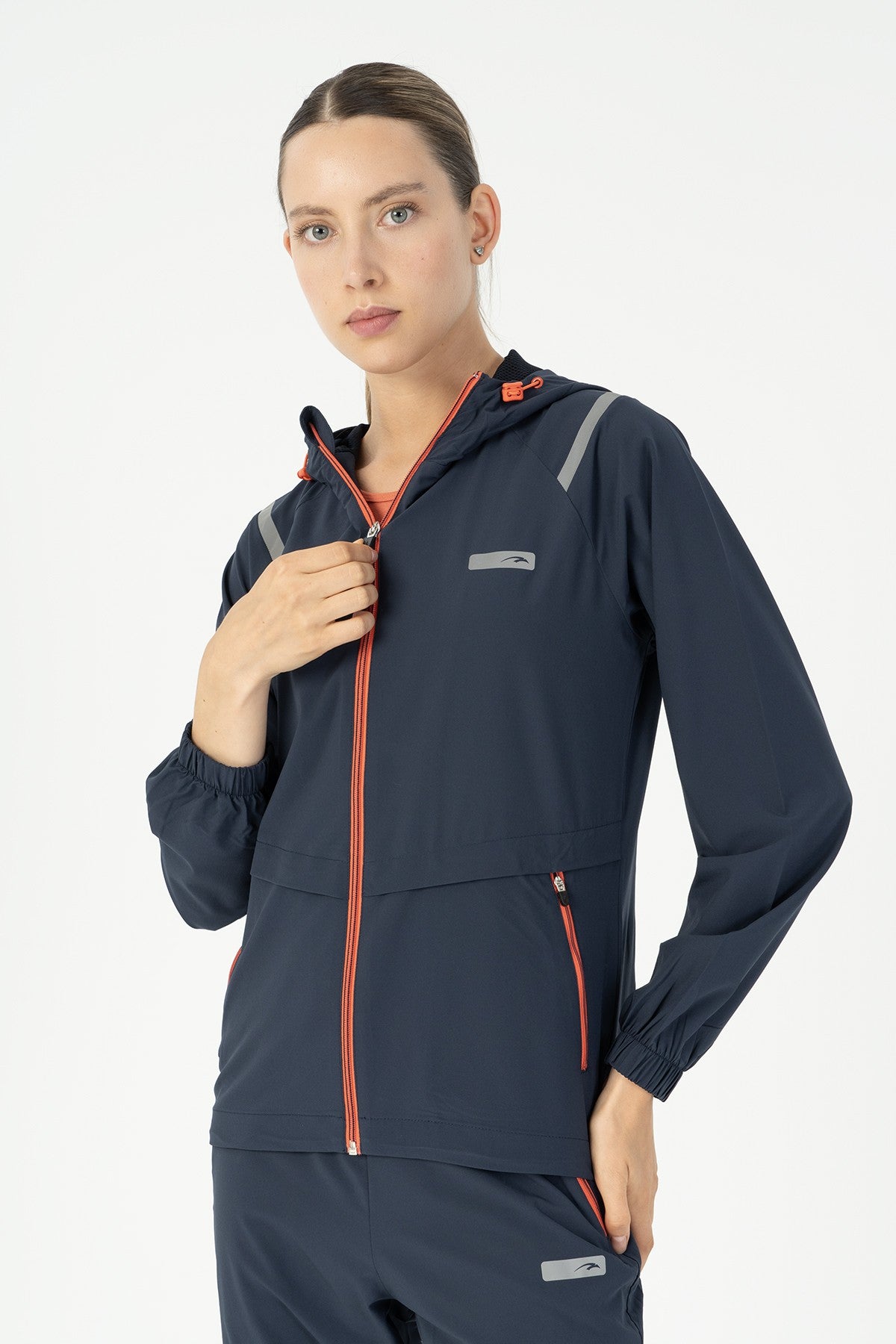 Regular Kadın Kapüşonlu Lacivert Tracktop