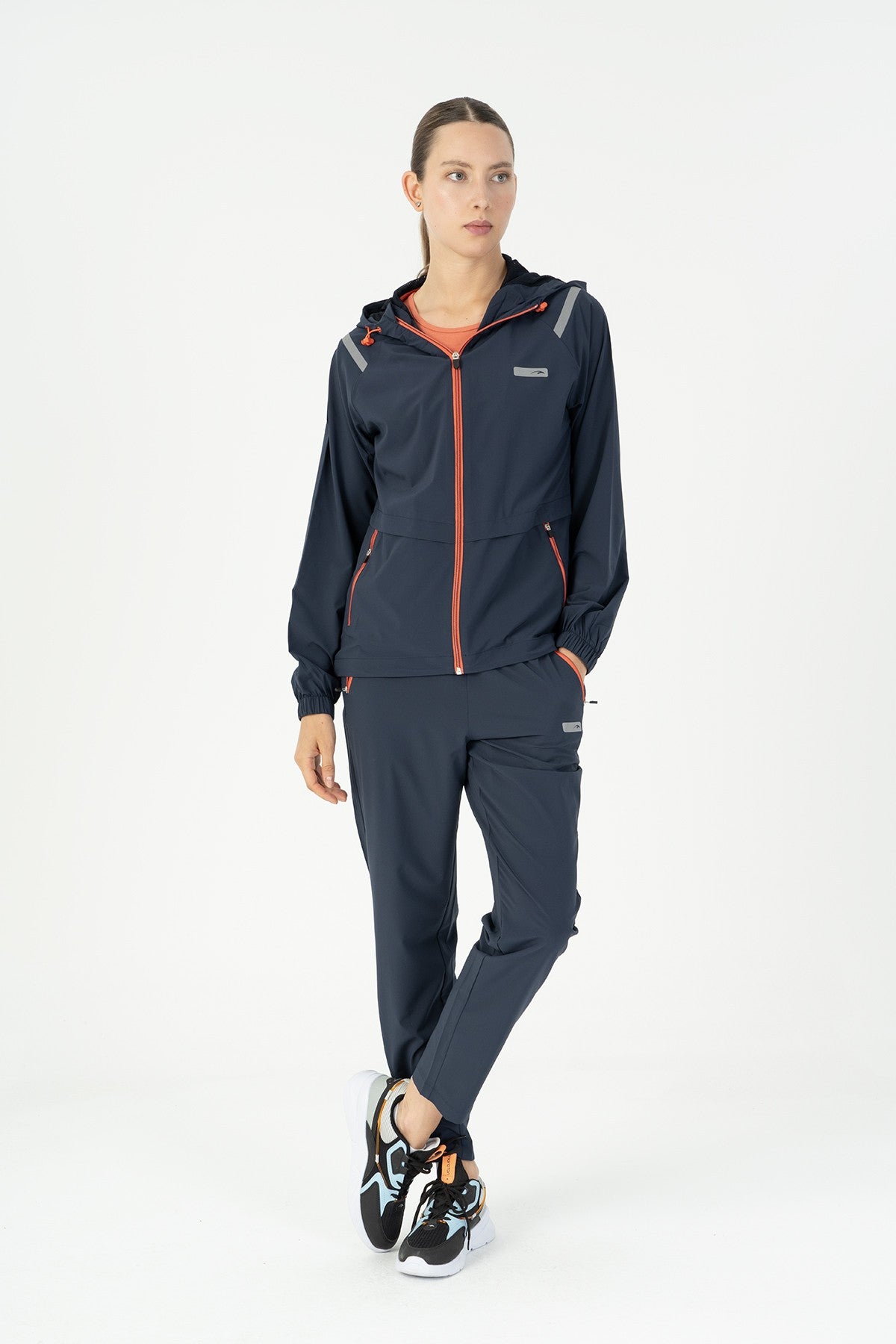 Regular Kadın Kapüşonlu Lacivert Tracktop