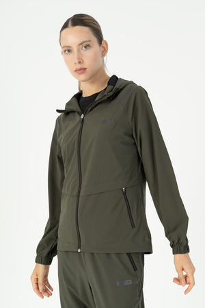 Regular Kadın Kapüşonlu Haki Tracktop